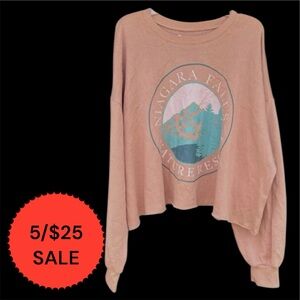 5/$25 Grayson Threads-Womens Graphic Crop Sweatshirt-Tan Peachish Colored-XXL